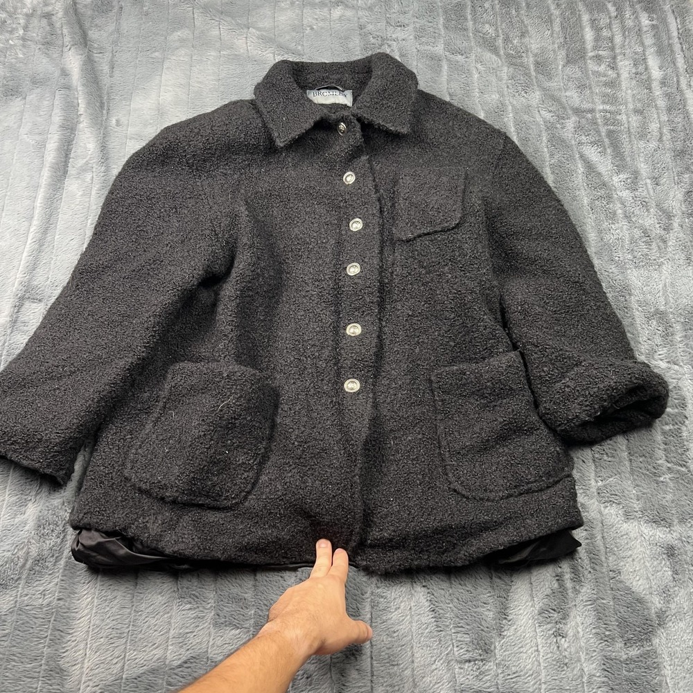BROMLEY Jacket Womens L Black Collared Button Lined Wool Knit Pockets